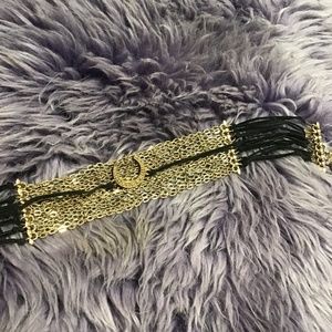 Free People Leather n Gold Chain Moon Choker